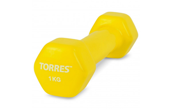 Гантель 1 кг Torres металл в виниловой оболочке, форма шестигранник PL522202 лимонный 600_380