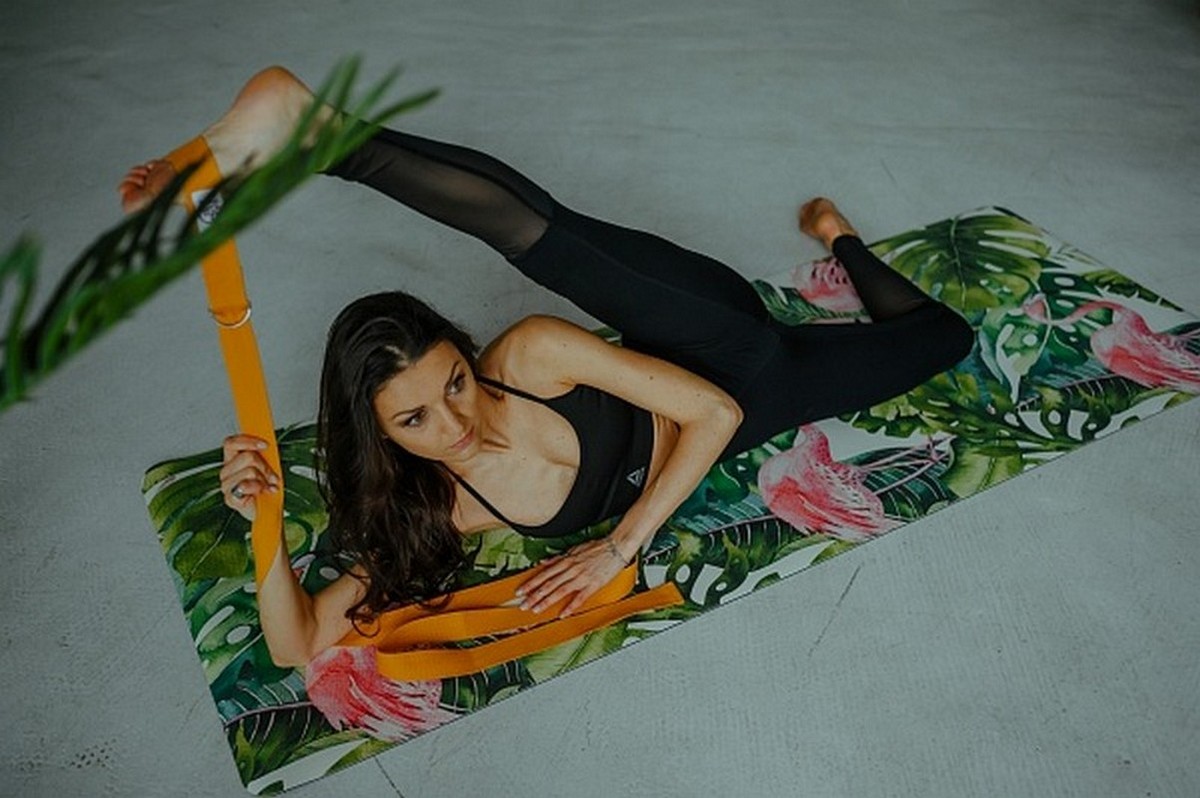 Коврик для йоги 185x68x0,4 см Inex Yoga PU Mat полиуретан с принтом PUMAT-F31 фламинго 1200_798