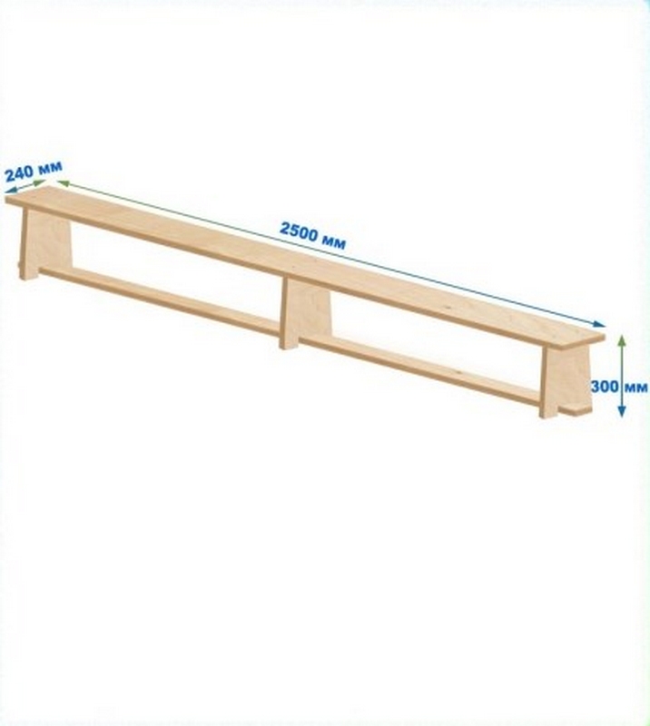 Скамейка гимнастическая 2500мм (фанерная) ножки фанера Dinamika 716_800
