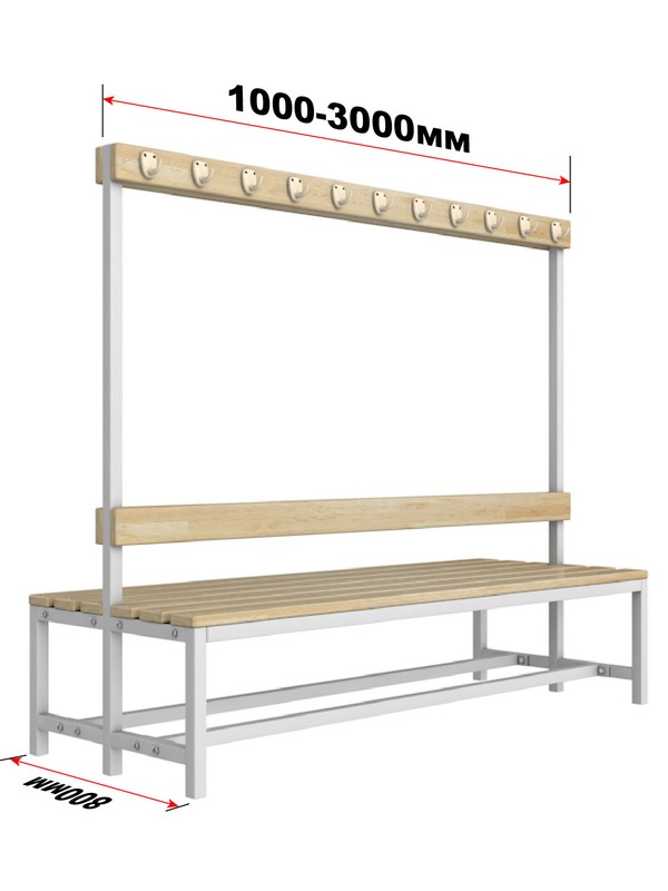 Скамейка для раздевалки c вешалкой двухсторонняя разборная, 300см Glav 10.020-3000 600_800