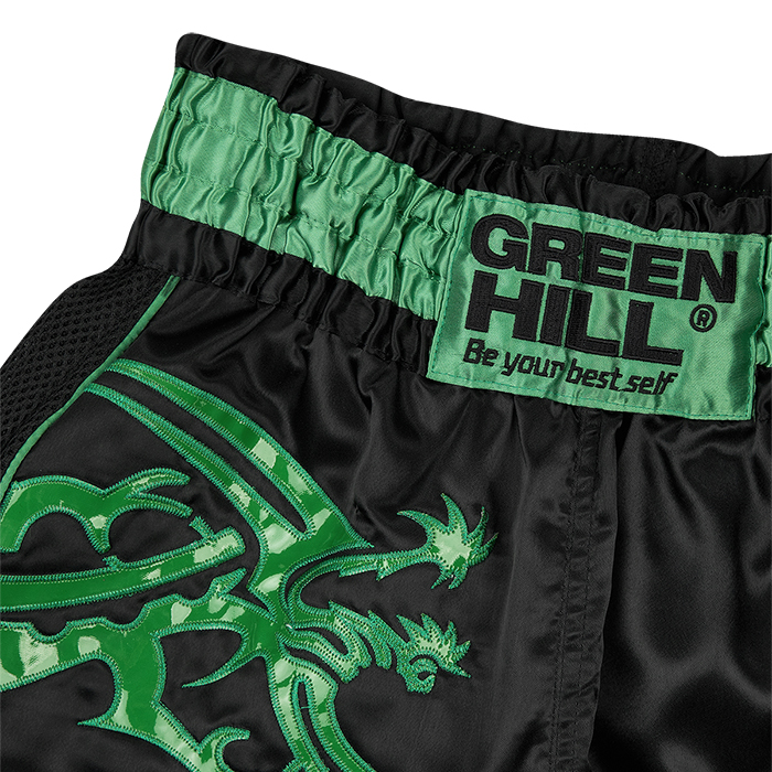 Шорты для тайского бокса Green Hill Garuda TBSG-6621, черно-зеленые 700_700