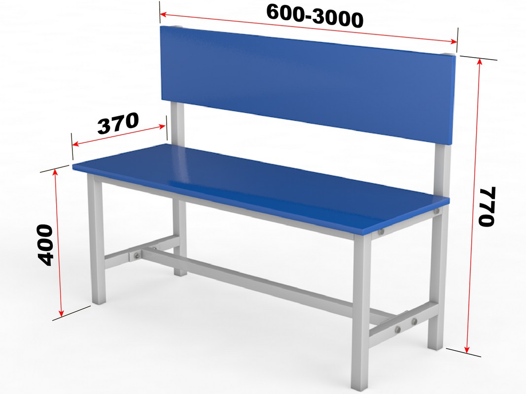 Скамейка для раздевалки со спинкой односторонняя (настил ЛДСП), 250см Glav 10.700-2500 1067_800
