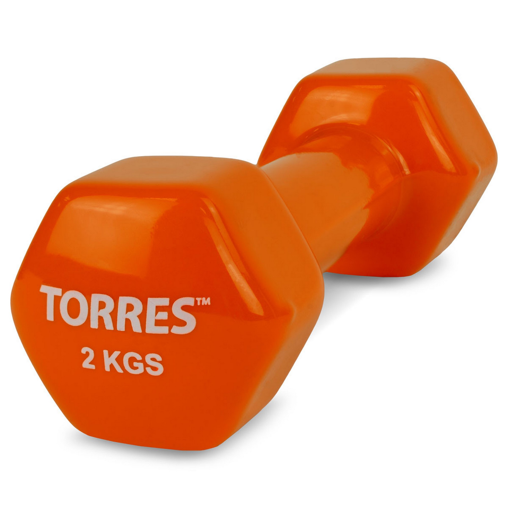 Гантель 2 кг Torres металл в виниловой оболочке, форма шестигранник PL522204 оранжевый 2000_2000