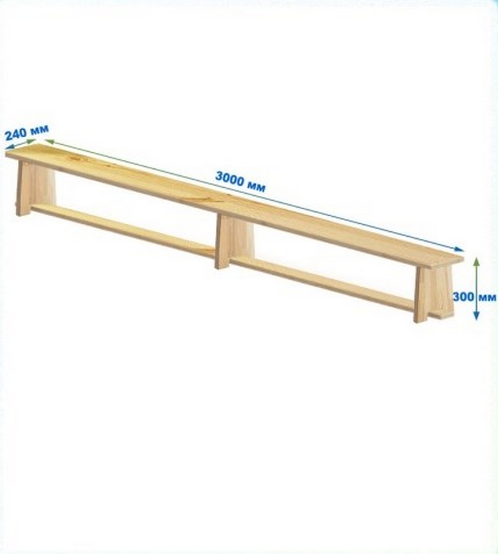 Скамейка гимнастическая 3000мм (щит дерево) ножки дерево Dinamika 718_800